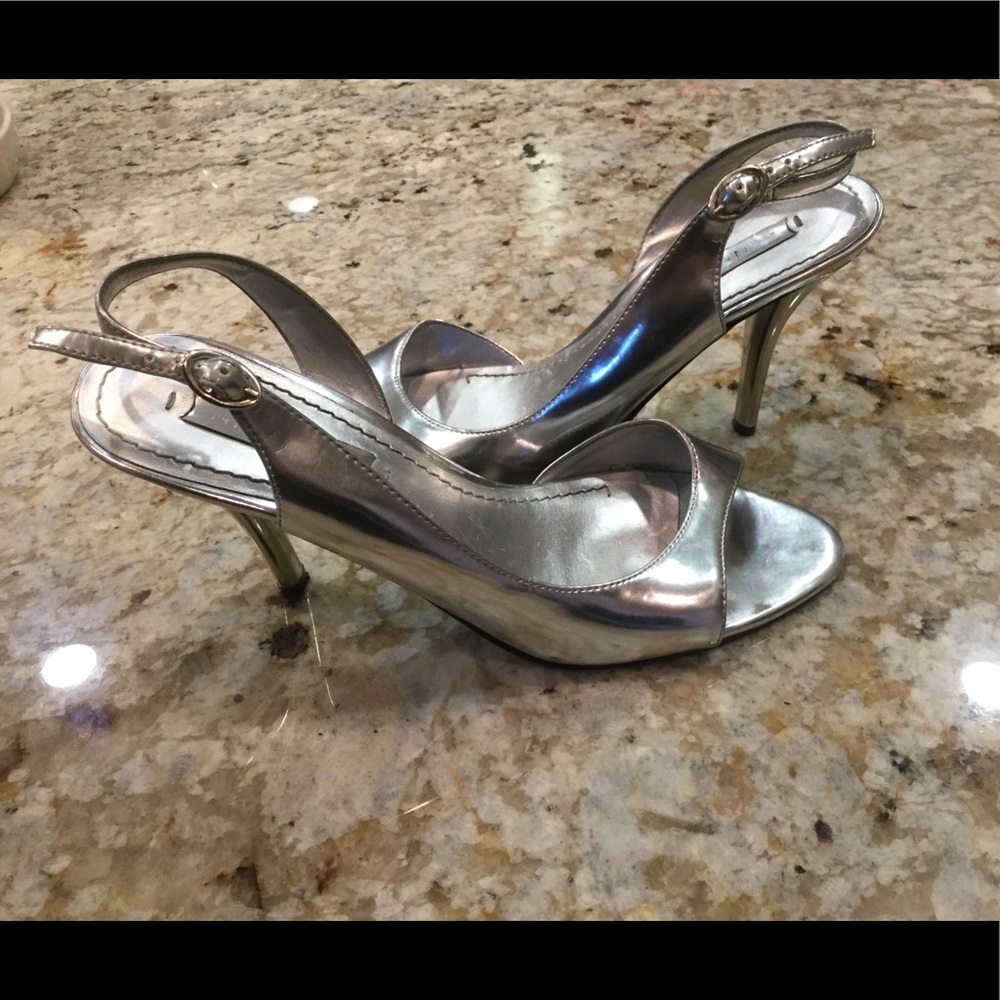 NINE WEST silver sling back heels, size 6.5